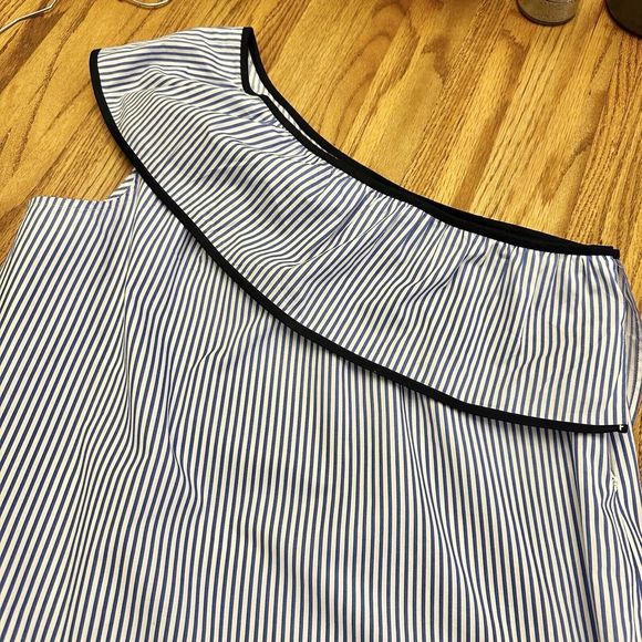 J. Crew Factory One Shoulder Top Stripe J0838 $54.50 Cotton Blend Blue White, 8 - Picture 7 of 13